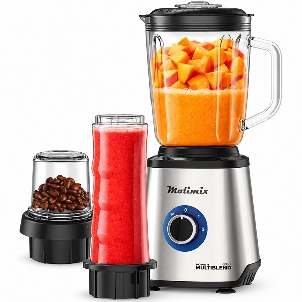 Licuadora Molimix Multiblend MLPB-600 3 en 1 600 watts 1.5 Litros 2 Velocidades + Pulsar 127V ~ 60 Hz - Negra Plata