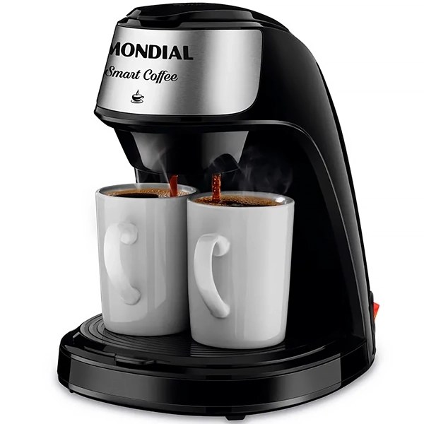 Cafetera Mondial Smart Coffee C-42-2X-BI 500 watts 127V ~ 60Hz con 2 Tazas - Negra Plata