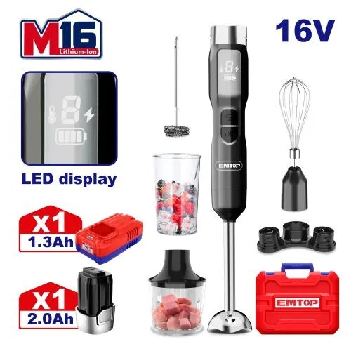 Mixer Inalámbrico 5 en 1 EMTOP 16V con Batería Recargable y Accesorios