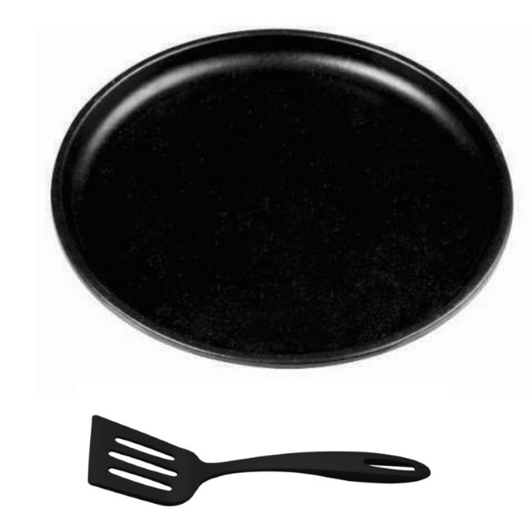 Plato de Servir Hierro Fundido Esmaltado 20cm OBSEQUIO Espatula nylon 30cm Negra Ability x Cutelaria