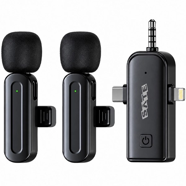 Micrófono de Solapa Inalámbrico Satellite A-MK201 con USB-C Lightning Mini Jack 3.5 mm - Negro